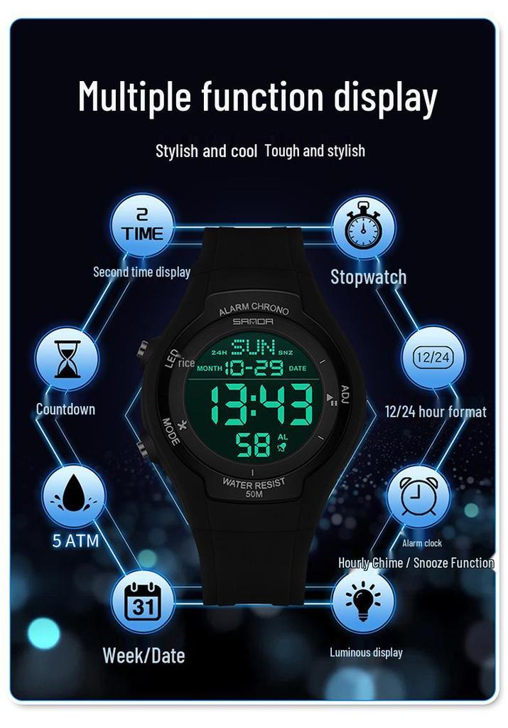 Sanda Waterproof Multifunctional Sports Watch for Teenagers and Students