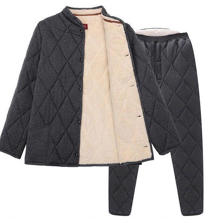 Men's Thickened Cotton Set with Camel Down Padding for Cold Protection: Plush Warm Autumn/Winter Dad's Clothing