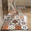 Carpet for Kitchen Pvc Leather Non-slip Floor Mat Long Strip Waterproof Oil-proof Mats Retro Colorful Plaid Style Decorative Rug