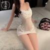 Sexy underwear wife young woman hip skirt perspective lace mesh one-piece nightdress tight suspender skirt