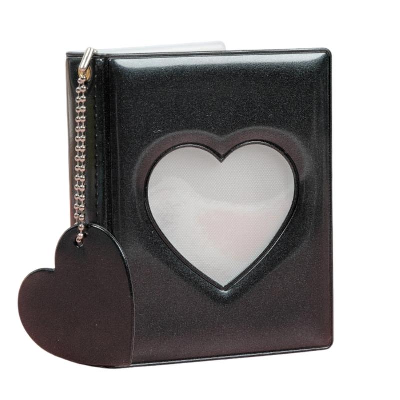 Stylish 3Inch Mini Photo Album with Heart Cutout PVC Cover and 32 Pocket Picture Binder Idol Photocard Collect Book