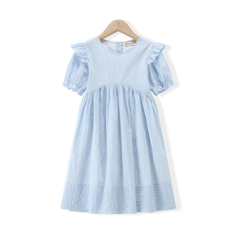 Montagut Girls  2026 Summer Blue Flutter Sleeve A-line Midi Dress 170