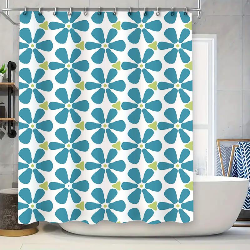 Colorful Blue Flower Shower Curtain Decorative Waterproof Bathroom Hanging Plastic Rod Set for Kids Bathrooms Home Decoration 60