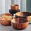 Jaswehome 1Pcs Salad Bowl Natural Acacia Wood Handmade Tableware Salad Grains Dried Fruit Shallow Mouth Bowl