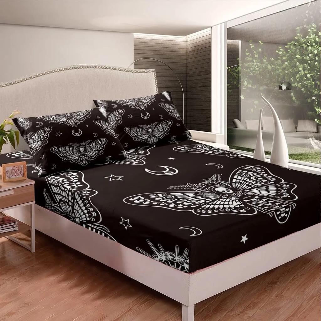 3D Dead Sugar Skull Girl Kissing Skull Home Bed Fitted Sheet Set Soft Microfiber Breathable Bedding All-Round Elastic Pocket