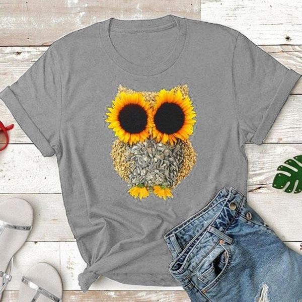 Sunflower Eyes Owl Print T Shirt Women Short Sleeve O Neck Loose Tshirt Summer Women Tee Shirt Tops Camisetas Mujer