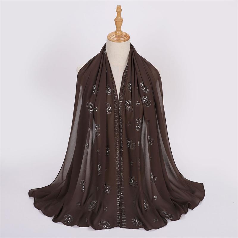 Bandanna Flower Pearl Rhinestone Chiffon Shawl Scarf High Quality Shimmer Beads Headband Wrap Foulard Muslim Hijab