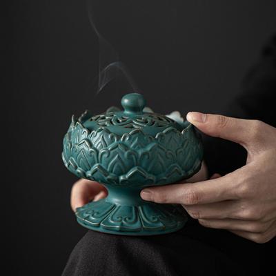 Keramischer Räucherkegelhalter im Lotusdesign für Büro und Yoga