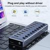 Powered USB Hub 10-Port Splitter-Buchse mit Multi-USB 3.0-Port-Slot-Stecker Ein/Aus-Schalter Dock Steckdosenleiste Adapter für Laptop