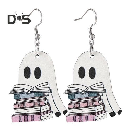 Halloween-Geister-Ohrringe, Holzgeist mit Buch-Ohrringen, Halloween-Party-Schmuck für Frauen, Make-up und Alltagskleidung