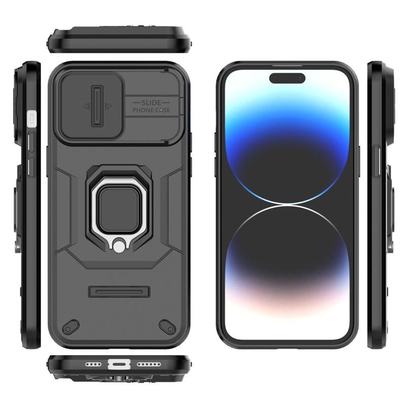 Shockproof Armor Slide Camera Case For iPhone 16 15 14 13 Pro Max Plus Cover Lens Protect Magnetic Ring Stand Holder Funda Coque