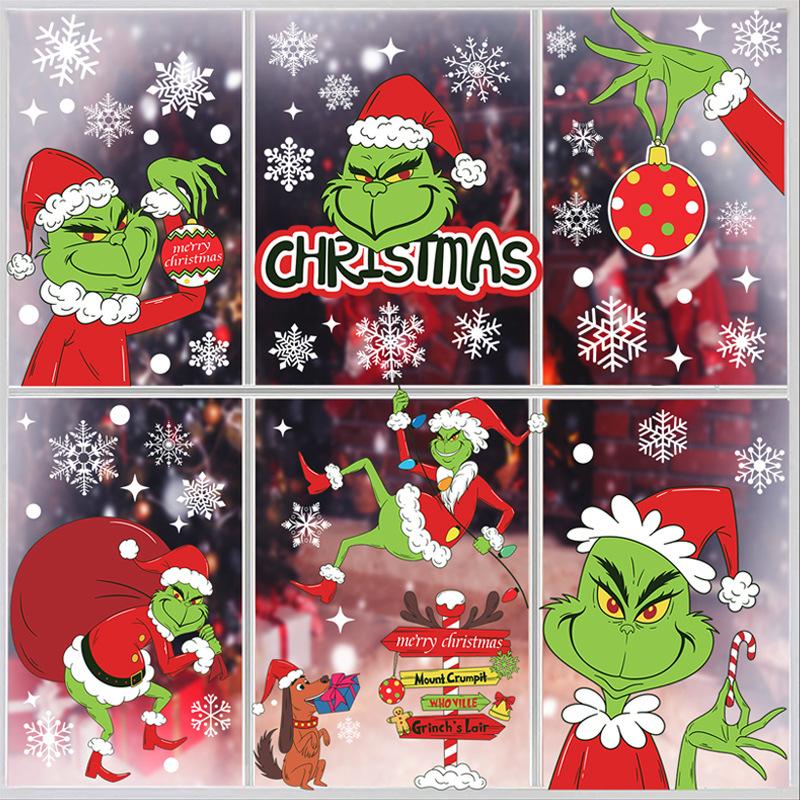 

New Year Wall Sticker Kids Room Wall Decals Merry Christmas Decorations For Home Stickers 9 Sheets Grinch Window Stickers
