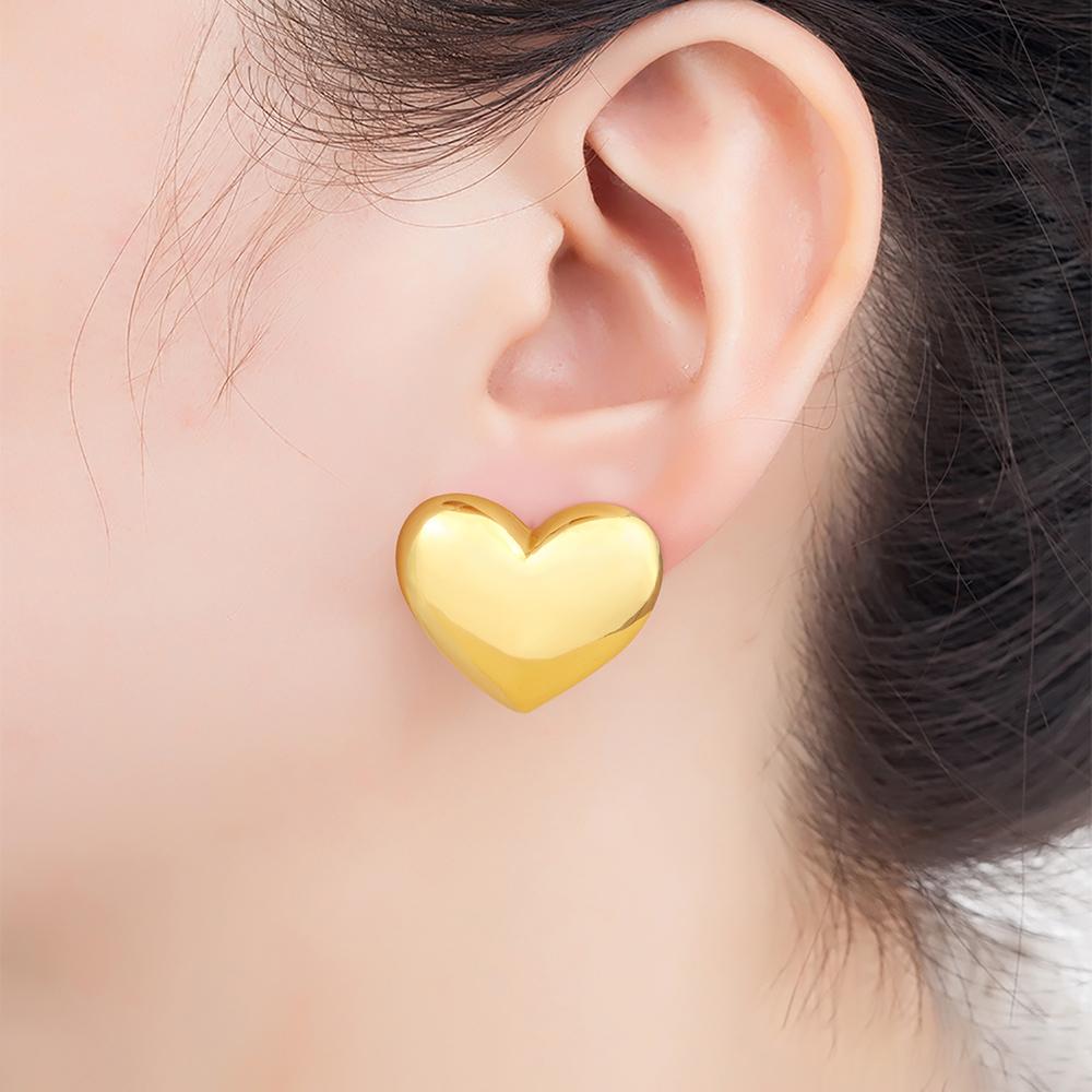 Nidin New Retro Copper Heart Shape Charm Stud Earrings S/L Size For Women Female Birthday Party Ear Jewelry Accessories Gifts