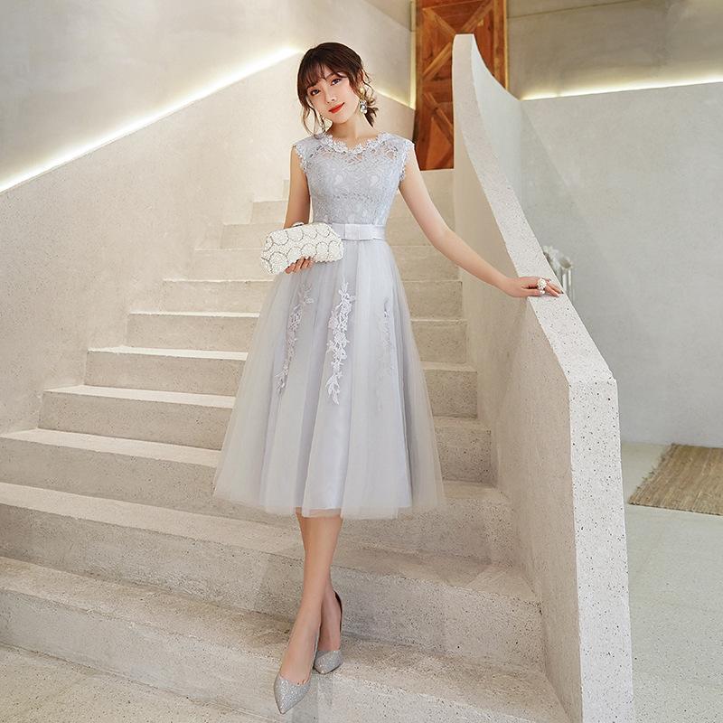 

Evening dress gray bridesmaid dress medium and long new performance dress Korean version bridesmaid group little sister dress XS