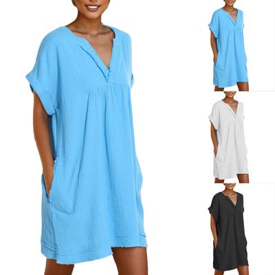 Women's Summer O Neck Short Sleeve Solid Color Loose Casual Dress