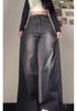 Women's Black-Grey Wide-Leg Jeans, Plus-Size, High-Waisted, Slimming Straight-Leg, Hip-Covering, Spring/Autumn Style, 2026 New Fashion.