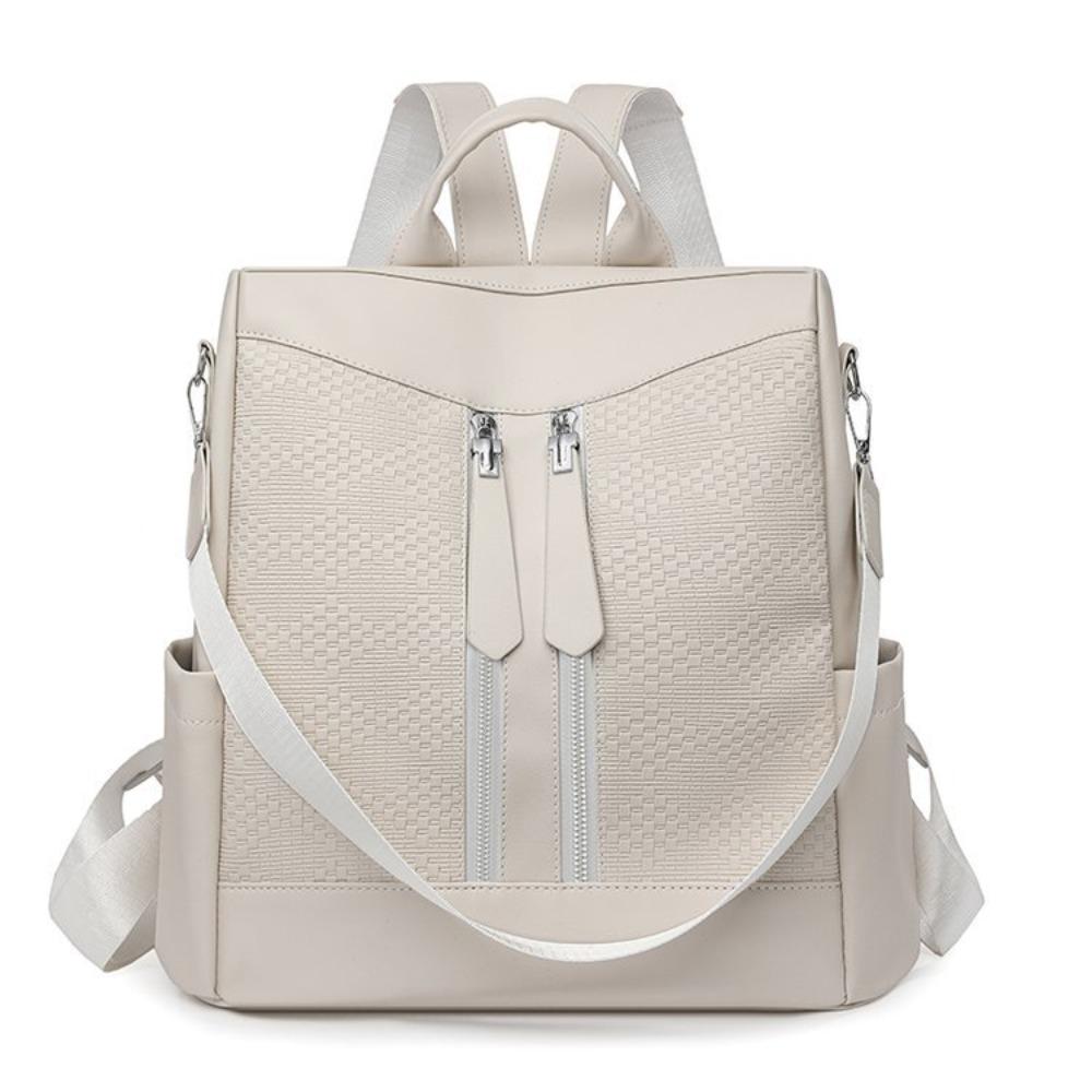 

New double zipper commuter backpack women s fashion splicing niche backpack going out anti-theft portable shoulder bag One size бежевый