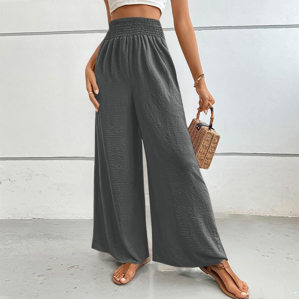 Women's Fashion Holiday Trousers Casual Tight Waist Wide Leg Pants