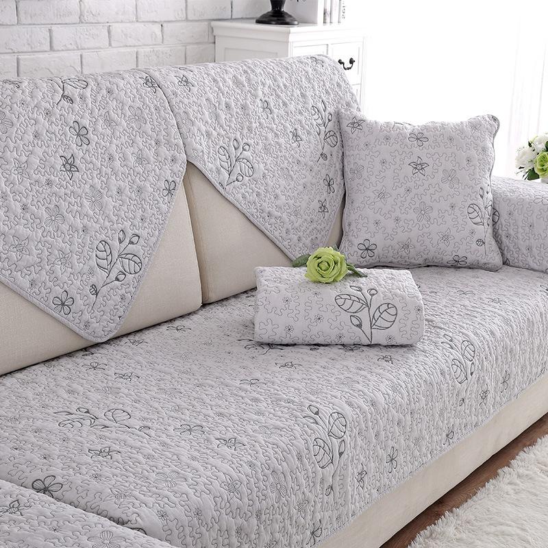 Pure Cotton Sofa Cushion, Universal Fabric For All Seasons, Non-Slip Combination Sofa Seat Cushion Cushion, Gray Sofa Cover Towel