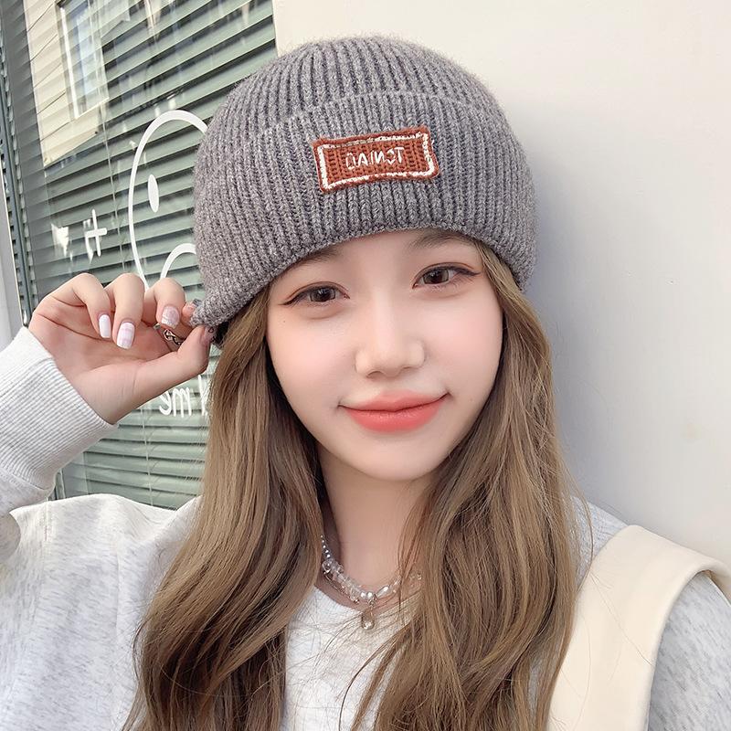 Knitted Hat for Women Autumn and Winter Warm Korean Style Solid Color Simple Face Showing Small Ear Protection Pullover Woolen Hat for Men