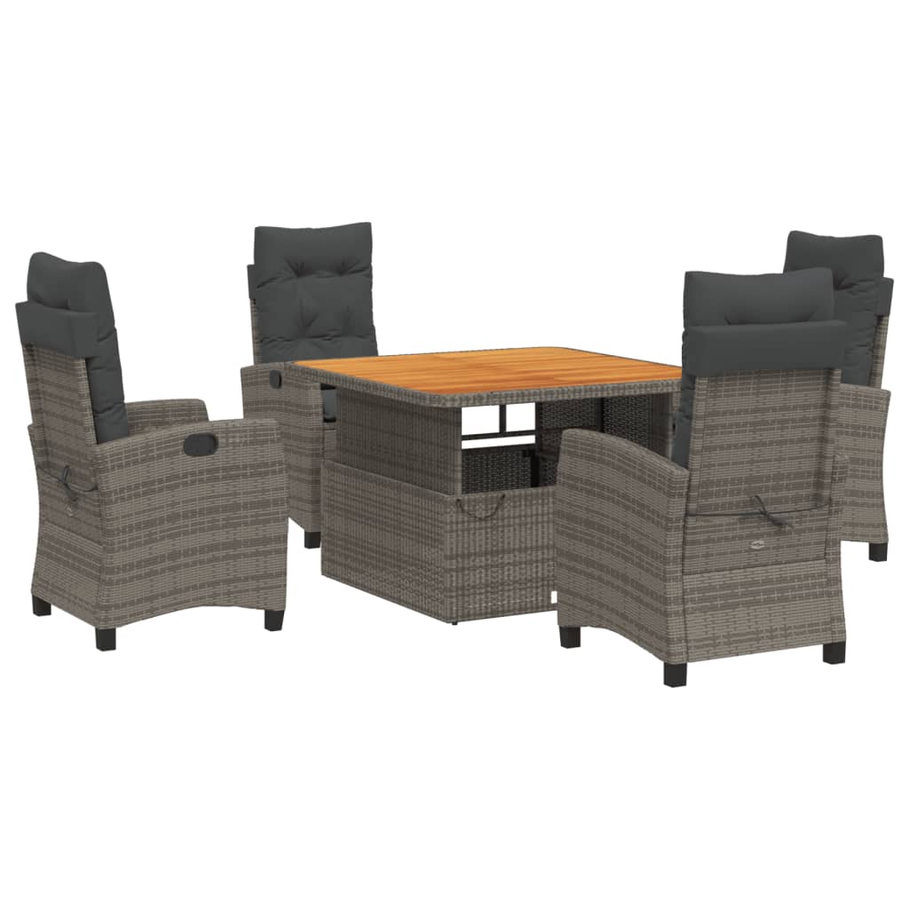 Vidaxl 5-Cz. Garden Furniture Set With Cushions, Grey, PE Rattan