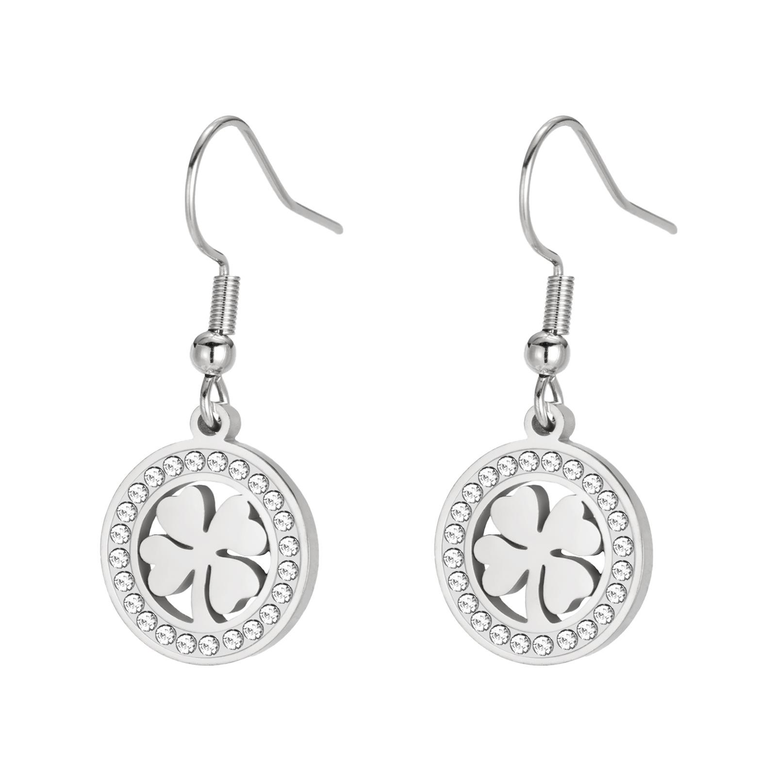 Zircon Heart Shaped Four Leaf Clover Earrings Lucky Shamrock Earrings Irish Symbol Design