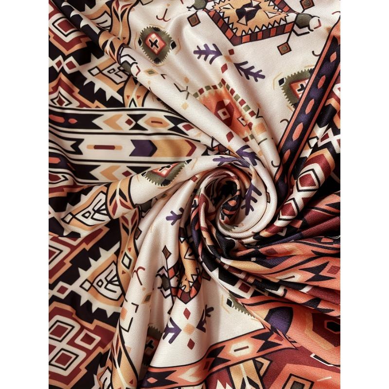 Long Sleeve Elegant Tribal Pattern V-Neck Midi Dress for Women