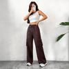 Women's European & American INS Solid Color Drawstring Cargo Pants