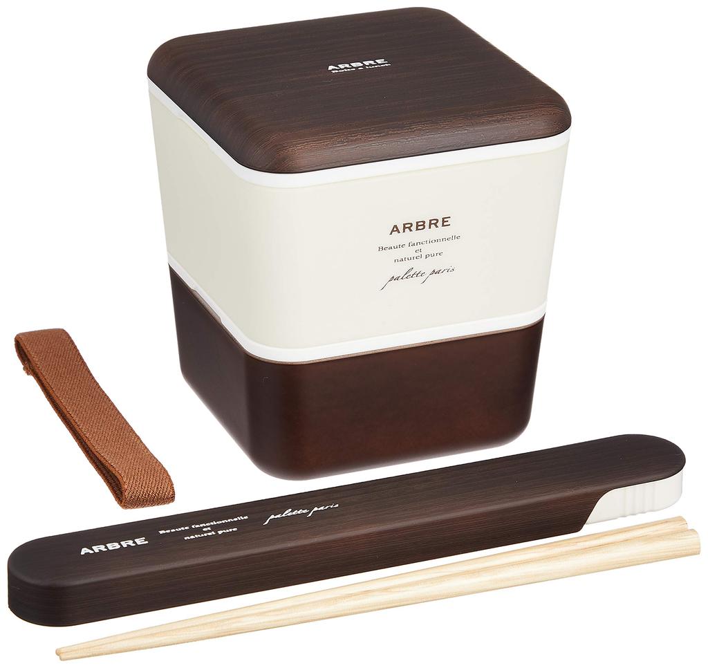 ARBRE Square Nest Lunch Wood Grain Chopsticks Box 276871 & Set, Brown,