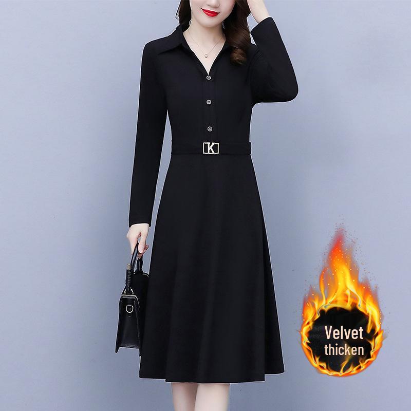Four 6035 Plus Size Slimming Dress: New 2025 Spring/Autumn Style for Women, Slim Fit with Belly Coverage