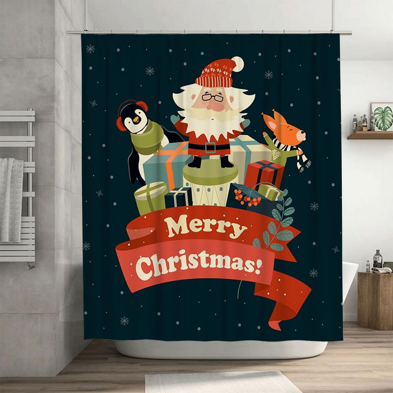 

Tu Christmas Santa Claus Shower Curtain Festive Holiday Bathroom Decor Waterproof Xmas Pattern Home Textile Holiday Gift W60H190(CM)-1 Pcs