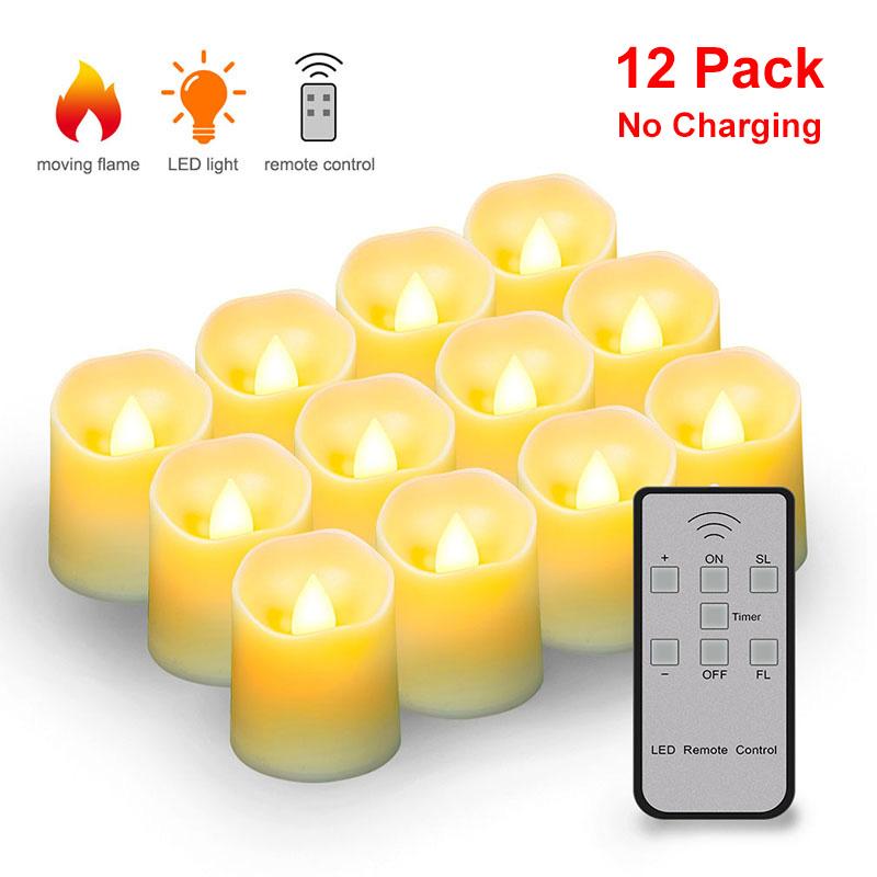 12 Pack Remote Candle LED Lamp LED Flameless Candles Lights Flickering Timer Tea Lights Easter Home Decor Charging or Battery