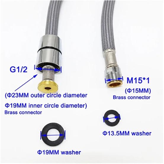 50cm/60cm/85cm F1/2 M15*1 Nylon Braided Flexible Water Hose for Kitchen Pull Out Faucet Hose Spinning Tube Black Gray Plumbing(50cm Gray)