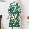 VONDA Elegant Women Stand Neck Puff Sleeve Floral Print Casual Loose Long Baggy Dress