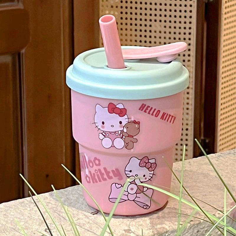 Water bottle water cup female office worker ins cute sticker girl straw cup portable large capacity coffee milk cup