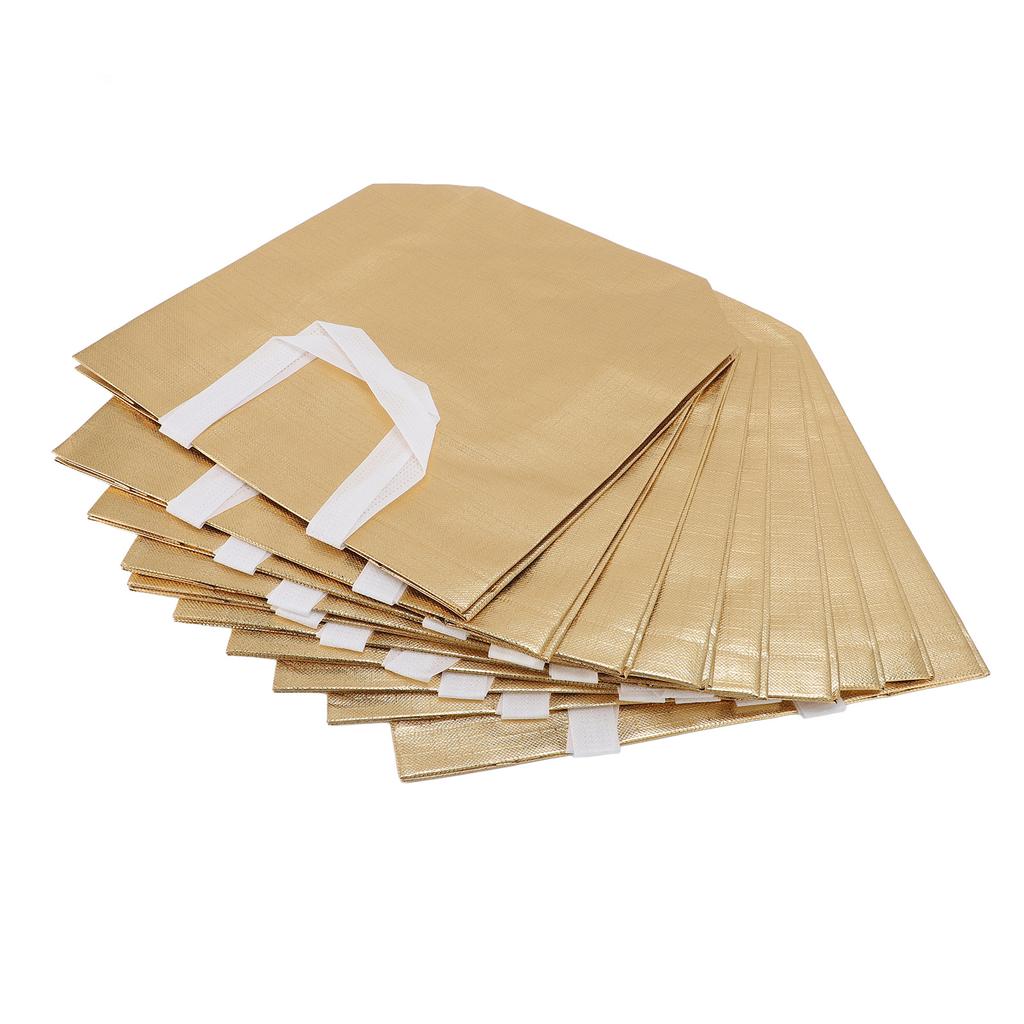 10Pcs Glossy Reusable Gift Bags Set Metallic Bling Design Non Woven Fabrics Tote Bulk with Handles for Holiday Parties