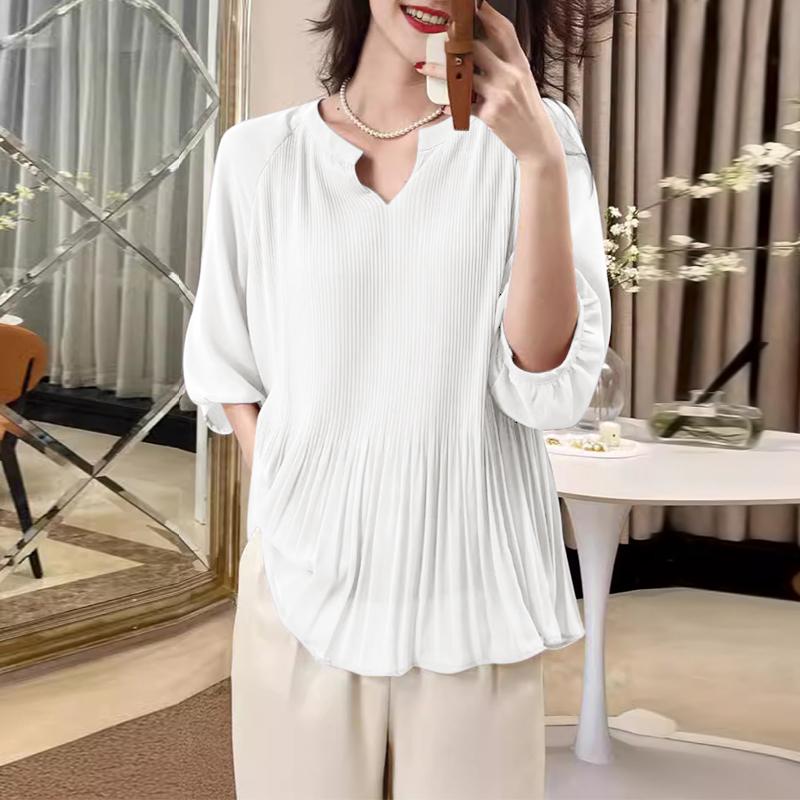 

ZANZEA Женская свободная повседневная блузка с V-образным вырезом и рукавом 3/4 3XL белый