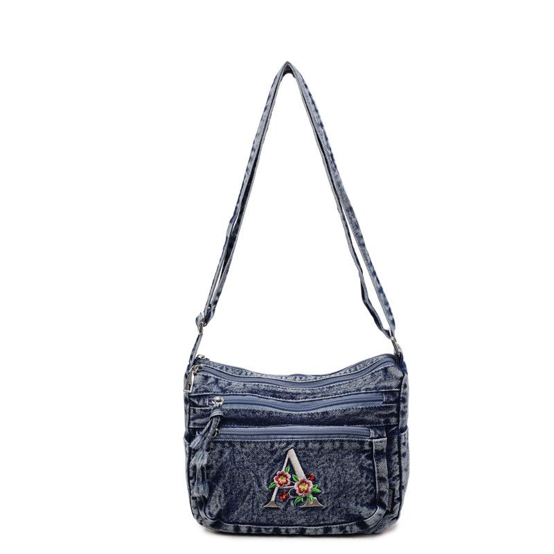 

Multi-layer Denim Bag Vintage Shoulder Bag Women s Embroidered Crossbody Bag темно-синий