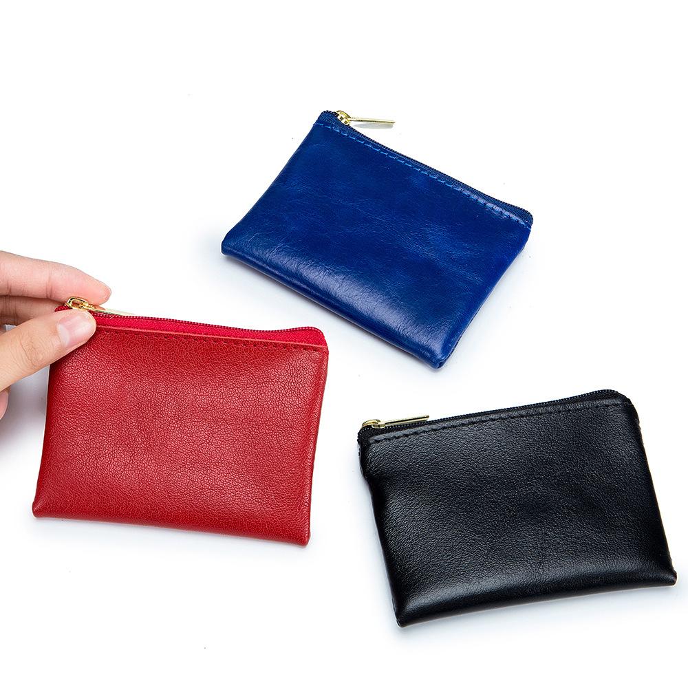 Slim change bag men's, simple soft cowhide mini key bag women's zipper coin small wallet