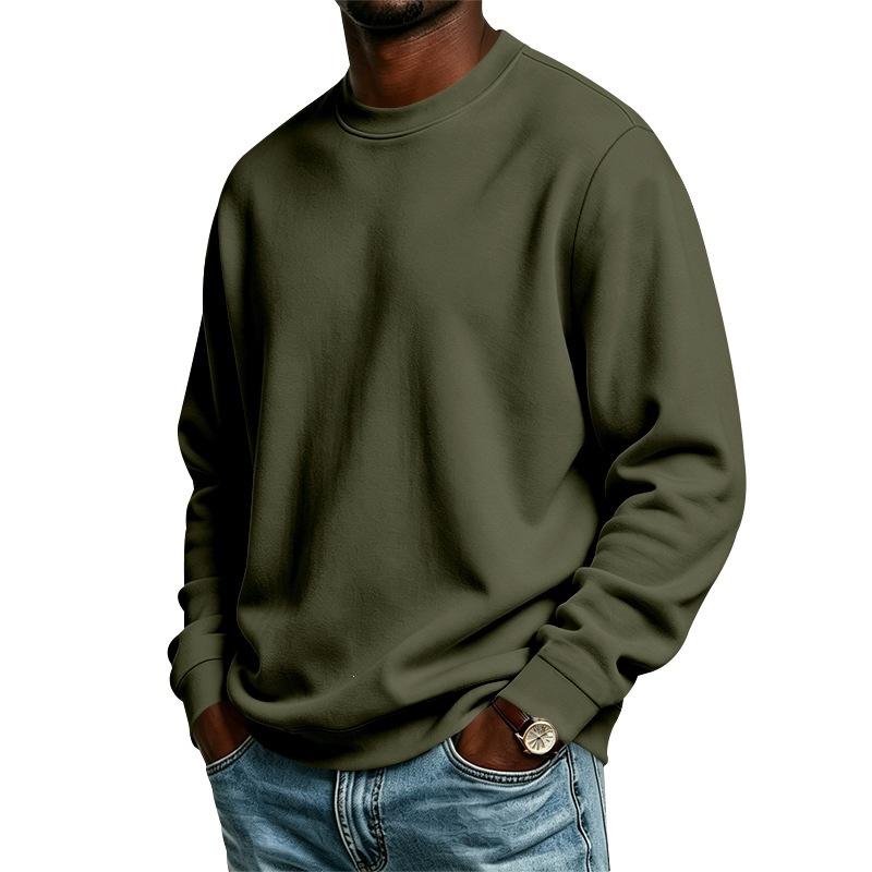 Men S Loose Fit Long Sleeve Crew Neck Solid Color Fleece Sweatshirt Fall Winter