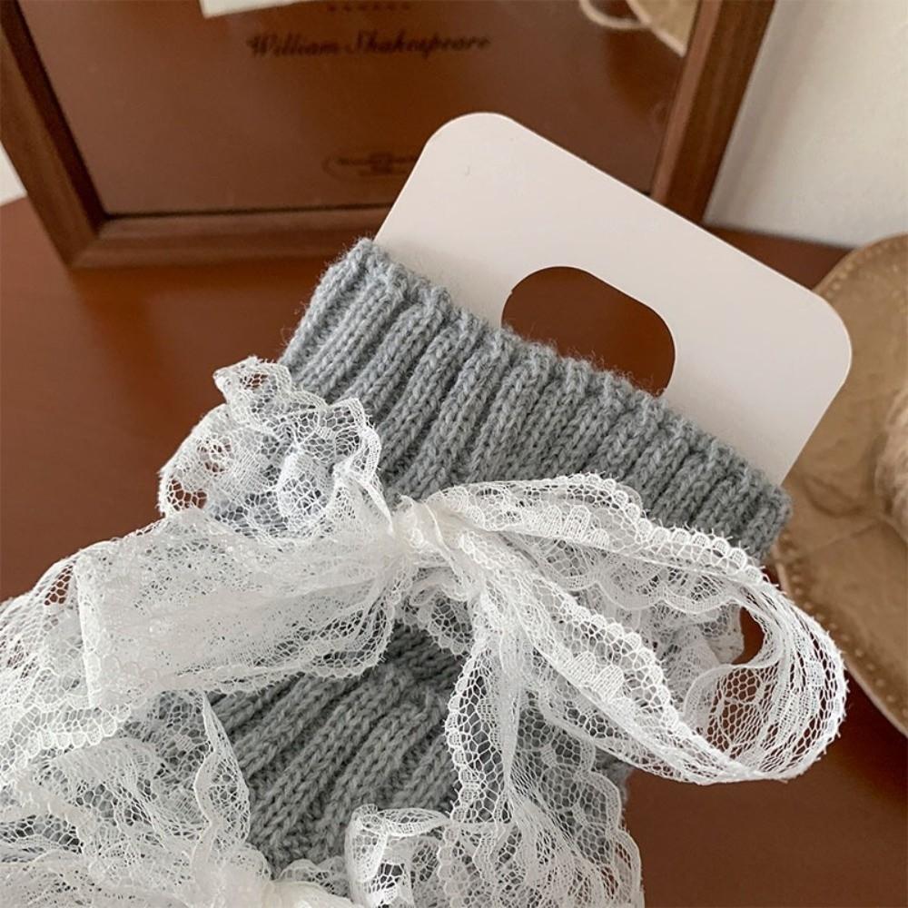 Lace Trim Slouch Socks Knit Design Ruffled Leg Covers Cozy Knit Leg Warmers  For Women