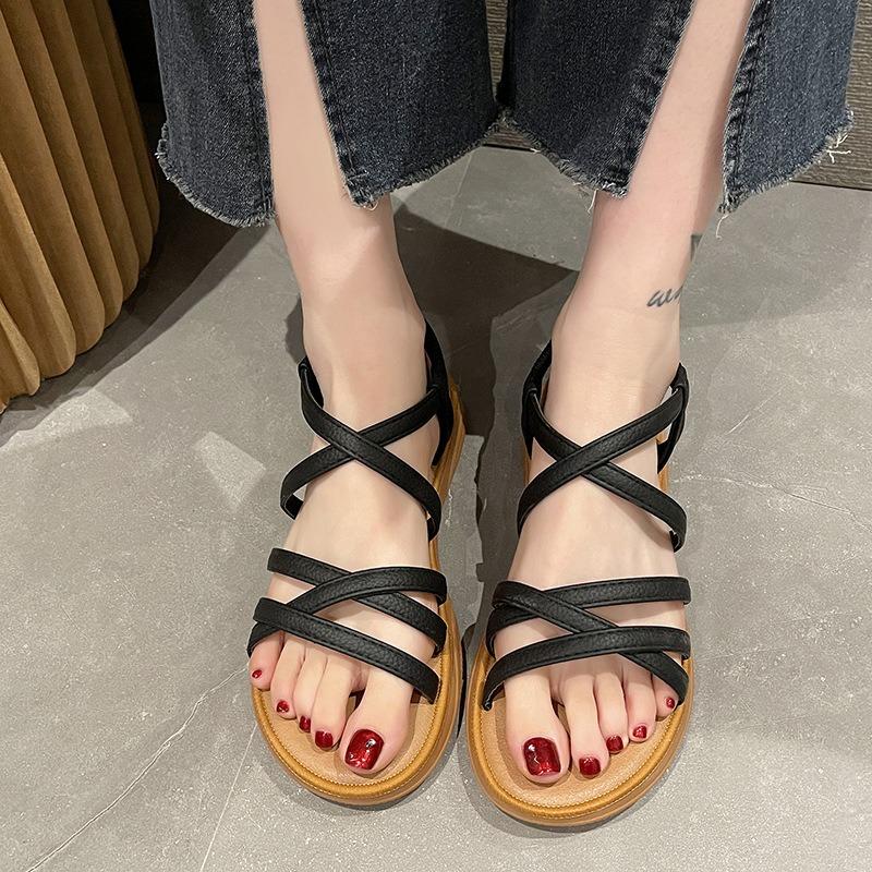 Sandale Plate Femei Curea Elastică Mânecă Încrucișată Talpă Moale Sandale Casual Studențești