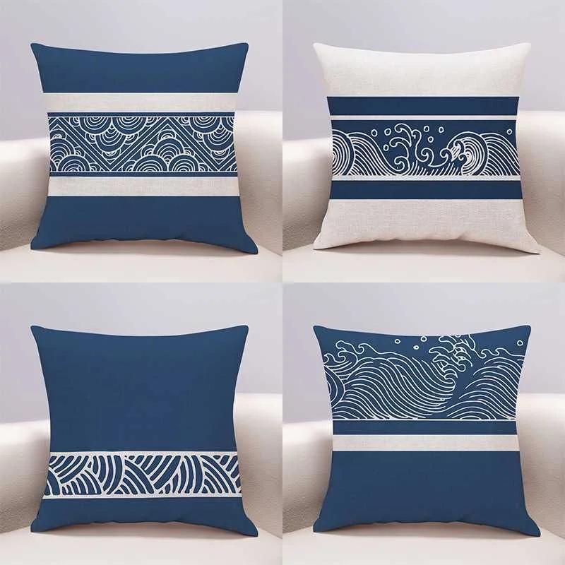 Chinese Wave Pillowcase Sofa Living Room Cushion Cover Bedhead Bedroom Pillow Cover Home Decoration
