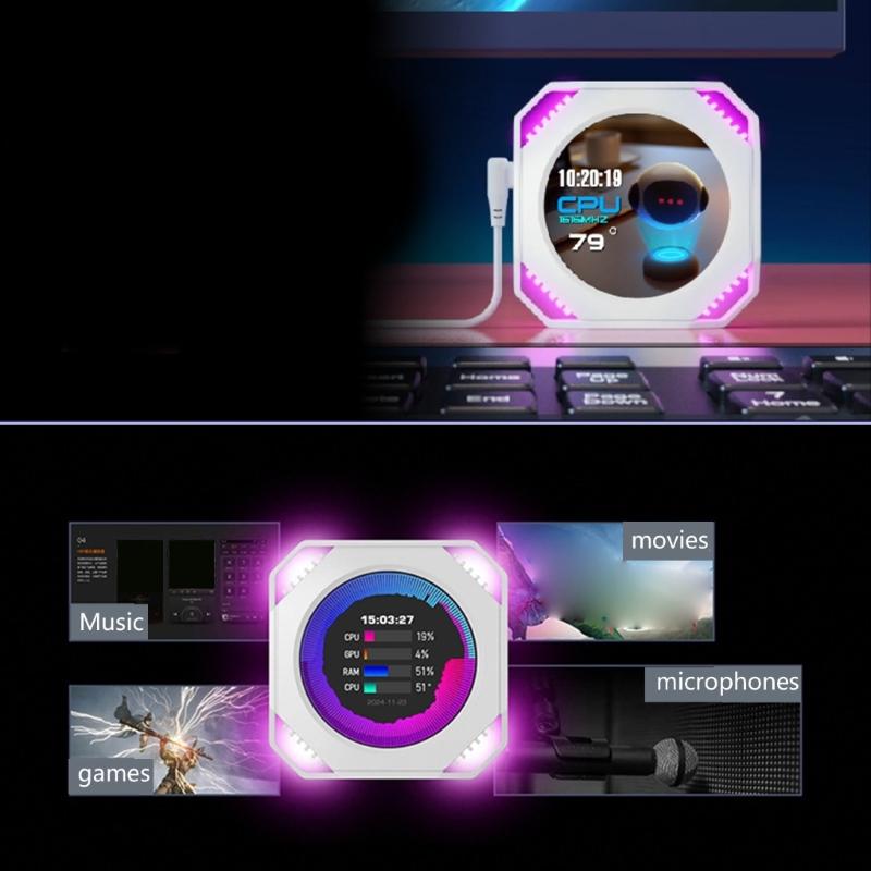 IPS Round Water Cooling Screen USB C Connecting Computer Temperature Monitors Dynamic 360°View for Customs PC Case