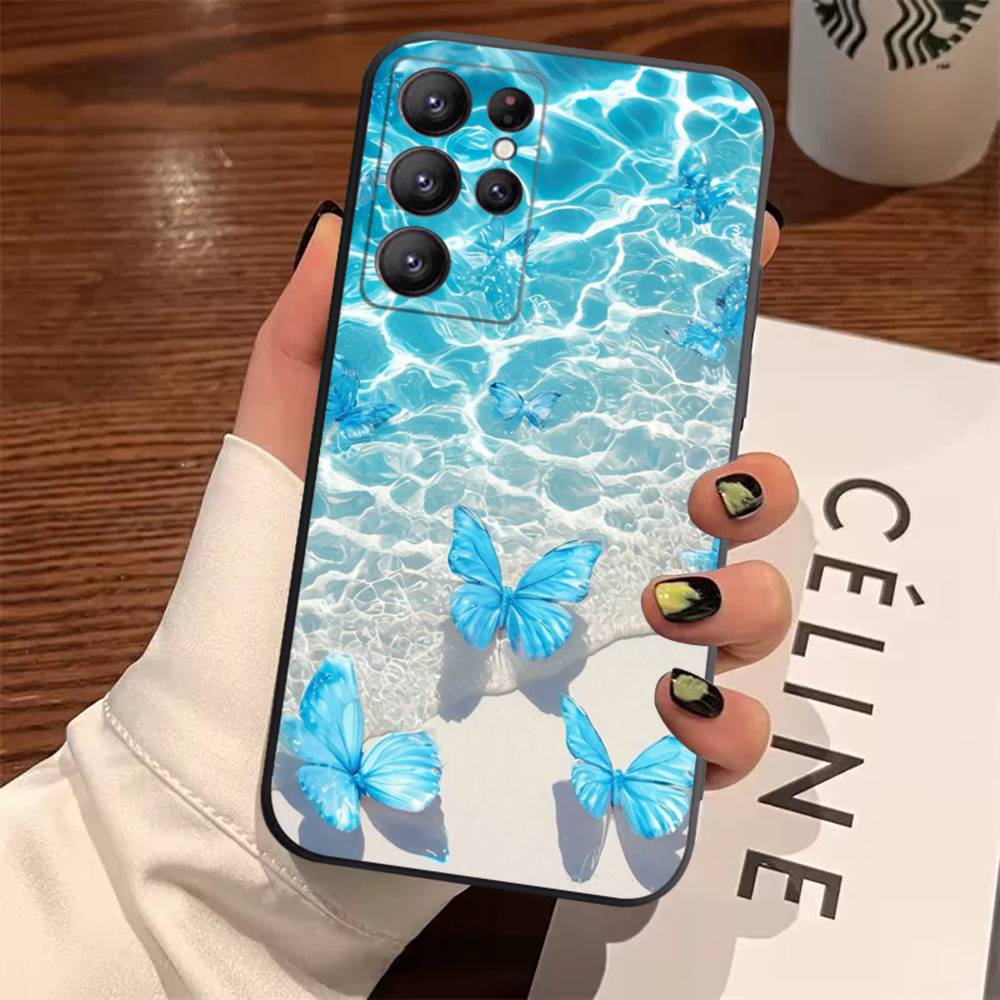 Blue Butterfly Ocean Waves Case For Samsung Galaxy Case S25 S23 S22 S21 S30 S20 S10 Ultra Plus FE TPU Soft Cover