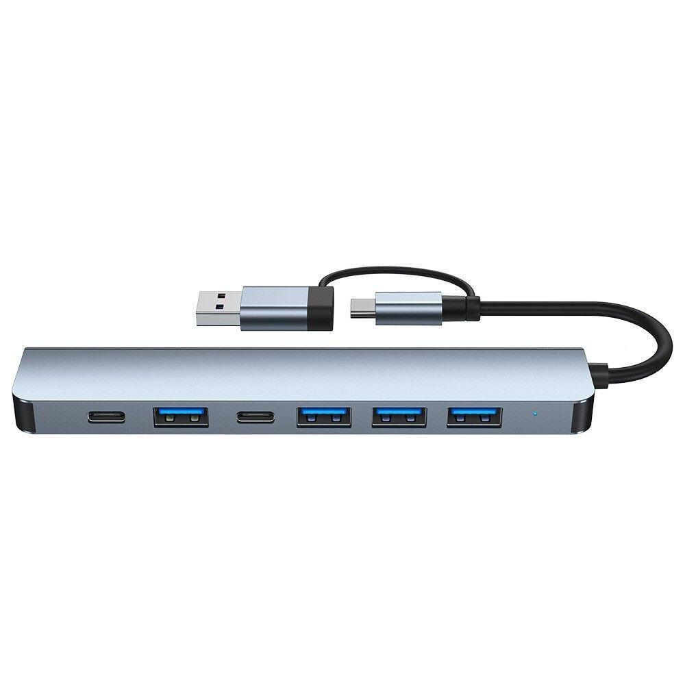 USB-C Dual Interface 7-Port USB 3.0 Docking Hub for Laptop Expansion