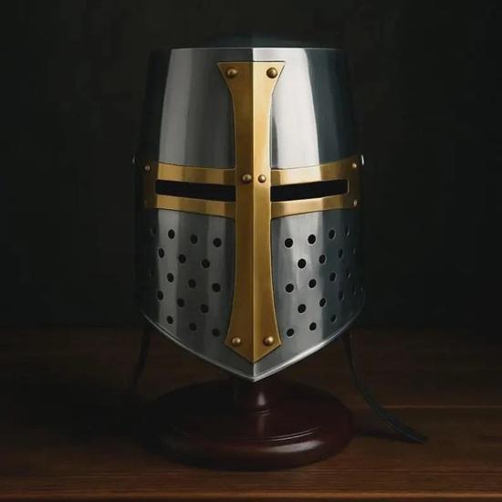 Medieval Crusader Helmet Steel Brass Knight Armor Ren Faire Cosplay LARP Reenactment Gear Collectible Viking Helmet Gift
