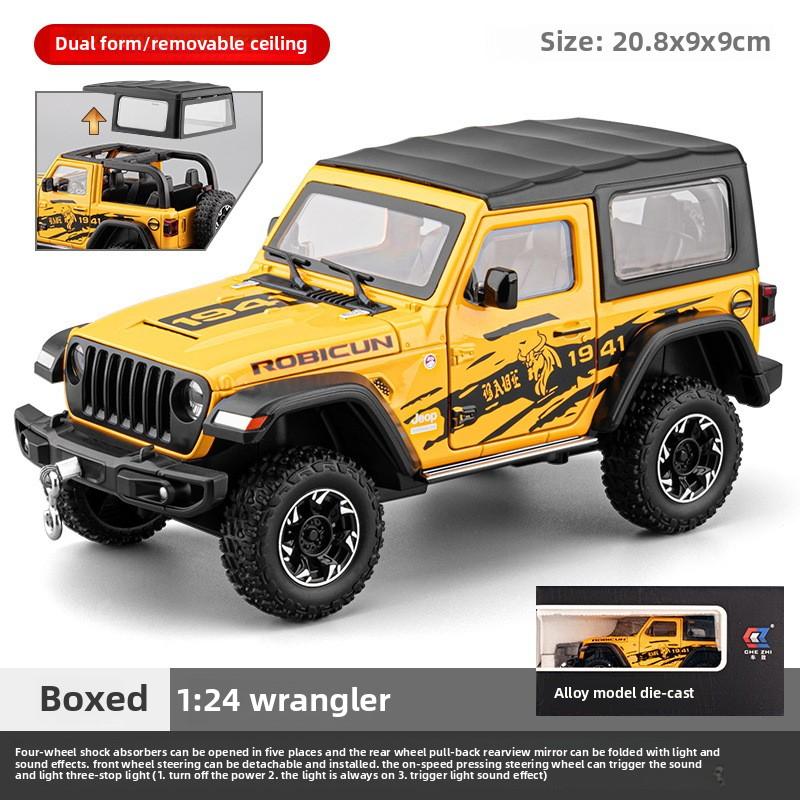 Simulation 1:24 Jeep Wrangler Metal Off Road Vehicle Model Hook Stretch Disassembly Top Canopy Boy Car Toy Gift Miniature
