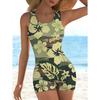 Summer Beach Pool Wear Flower Pattern Printed One Piece Boy Short Swimsuit Women Athletic Slim Fit Bathing Suit