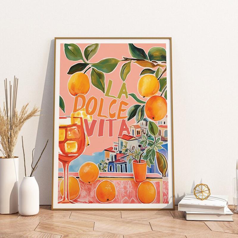 Plakát a tisk La Dolce Vita Retro Spritz Koktejl Plátno Malba Itálie Amalfské pobřeží Cestování Nástěnné umění Ložnice Domácí dekorace